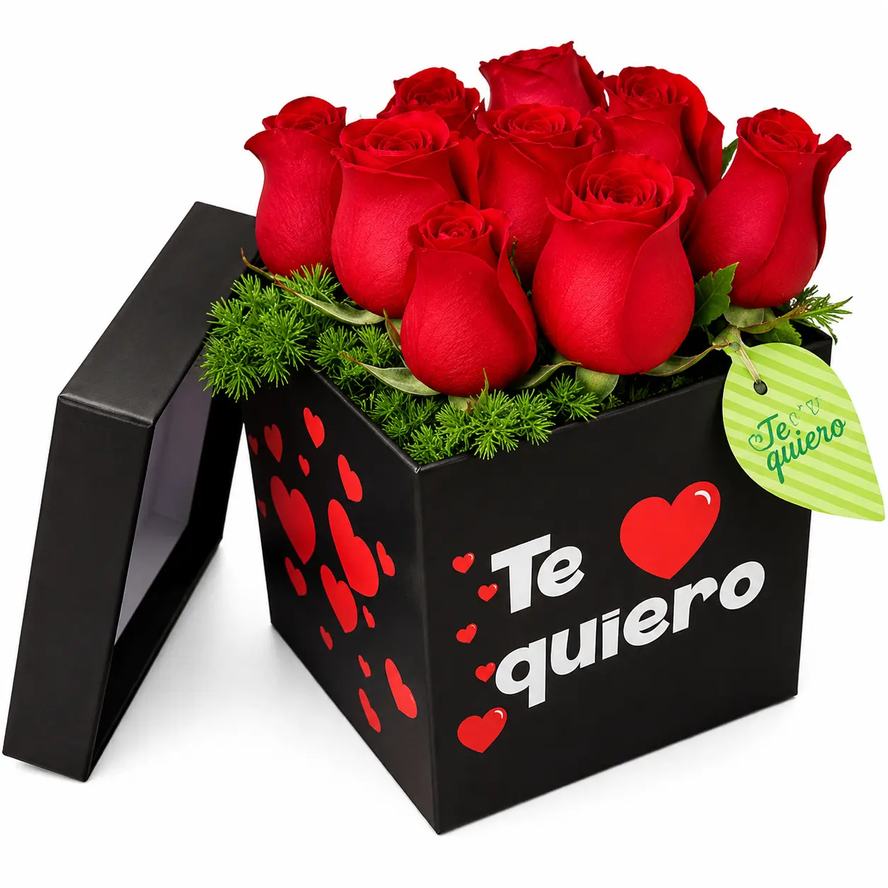 Arreglo floral de rosas rojas en caja ideal para regalo de amor romántico o aniversario elegante con delivery en Lima